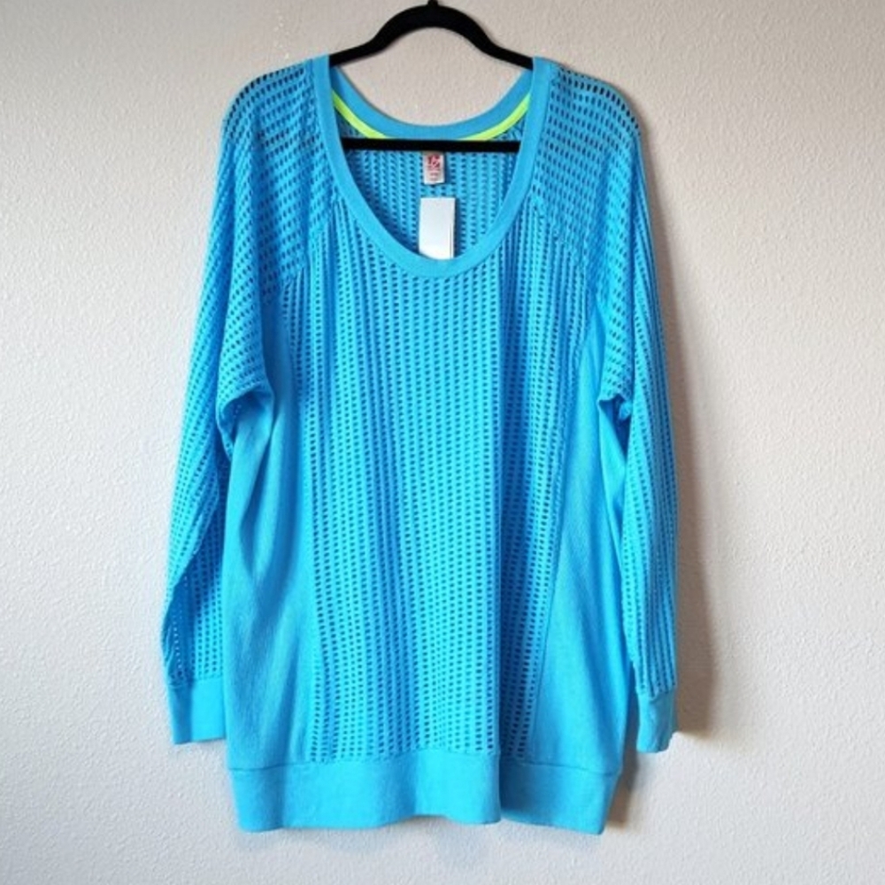 Lane Bryant Active Blue Open Stitch Long Sleeve Ribbed Nos Y2K Top 14/16 NWT